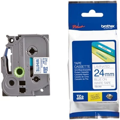 Etiketten Brother TZe, TZ TZe-253 PET Tapekleur: Wit Tekstkleur:Blauw 24 mm 8 m