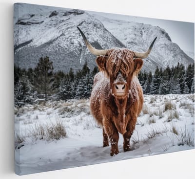 Saammp Canvas Schilderij Schotse Hooglander Koe in de wei - Dieren - Natuur - 30x20 - Foto op canvas - Wanddecoratie - muurdecoratie Woonkamer - Slaapkamer decoratie - Canvas Print
