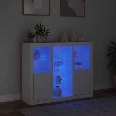 vidaXL - Dressoirs - met - LED-verlichting - 3 - st - bewerkt - hout - wit