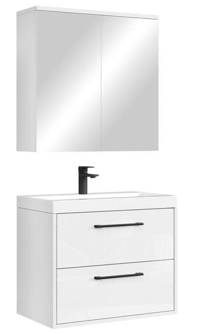 Badplaats Badkamermeubel Set Florence 01 60 cm – Hoogglans Wit – Hangend Wastafelmeubel met Spiegelkast