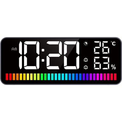LED Wekker met Ritme Lichtbalk Nachtlampje Digitale Klok Groot Display Temperatuur en