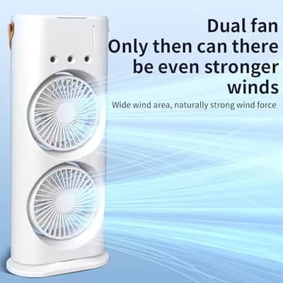 Draagbare desktop radiator met afstandsbediening en dubbele ventilator, mini-ventilator met drie gaten voor ijsnevel en dubbele kop, oplaadbare afstandsbediening met snoer, stille USB-watervernevelaar met gekleurde lichtventilator, kleine radiator.