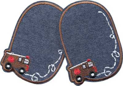 Elleboog Knie Strijk Stukken Patch Set Brandweerauto Denim 8 cm / 11.5 cm / Blauw Bruin