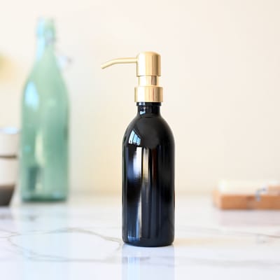 Groeikruid® Zeeppompje vrijstaand | Zeepdispenser glas | Vrijstaand | 250 ml violet glas | RVS pompkop | Goud