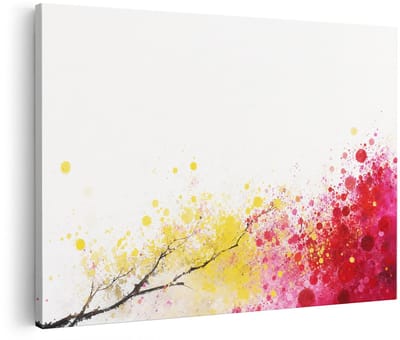 Artaza Canvas Schilderij Abstract Kleurenexplosie - Geel, Roze En Rood - 60x40 cm - Wanddecoratie Woonkamer - Schilderijen - Muurdecoratie