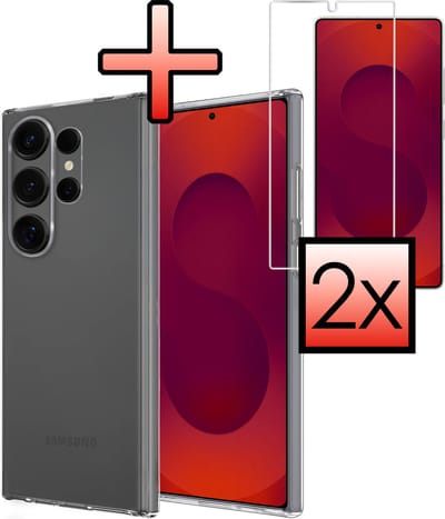 Hoesje - Met 2x Screenprotector - Geschikt voor Samsung Galaxy S25 Ultra - Sterk & Shockproof - Back Cover - Siliconen Case - Telefoon Hoes - Transparant