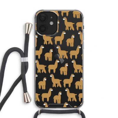 Case Company® - Hoesje met koord geschikt voor iPhone 12 mini hoesje met Koord - Alpacas - Telefoonhoesje met Zwart Koord - Bescherming aan alle Kanten en Over de Schermrand