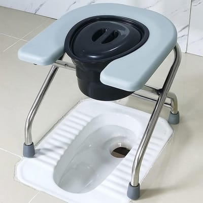 Draagbaar Toilet - Opvouwbare Stoel - Kamperen Thuiszorg - Roestvrij Staal - Verhoogde Zitting - Zilver