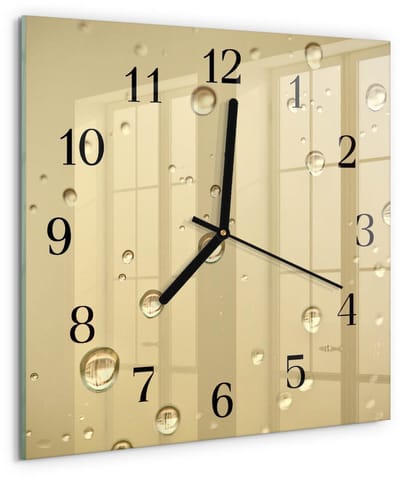 Tulup Wandklok - Druppels Gekleurde Glazen Klok - 30x30 cm - Bruin Glazen Klok Met Print - Zwarte Handen - Vierkante Wandklok - Wandklok Glas Met Motief - Decoratieve Glazen Klok