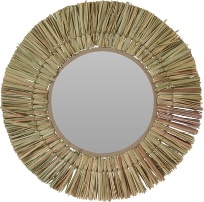Home & Styling Wandspiegel Raffia - frame kleur naturel - Dia 40 cm - met brede lijst - gang/badkamer/slaapkamer spiegels
