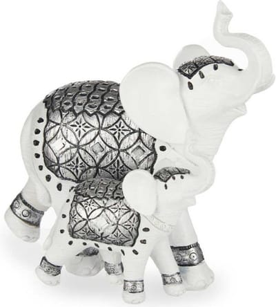 Giftdecor - Olifant met jong dierenbeeld - 21x11 cm - Wit - Home deco