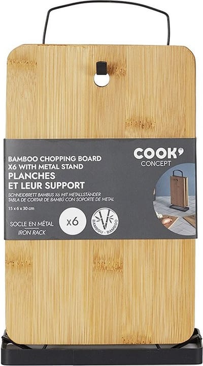 Cook Concept - Bamboe Snijplank met metalen houder - Set van 6 Stuks - Snijplankenset - Kleine -Bamboe