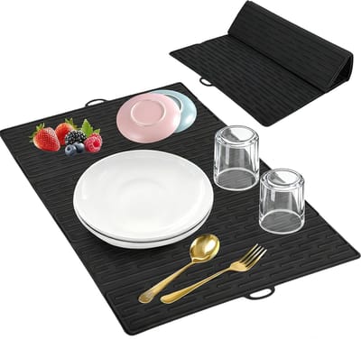 SnelShoppen - Silicone Draining Mat 50 × 40 cm - Non-Slip Zwart - Vaatwasmachinebestendig - Warmtebestendig tot 230°C - Ideaal voor Pannen, Servies en