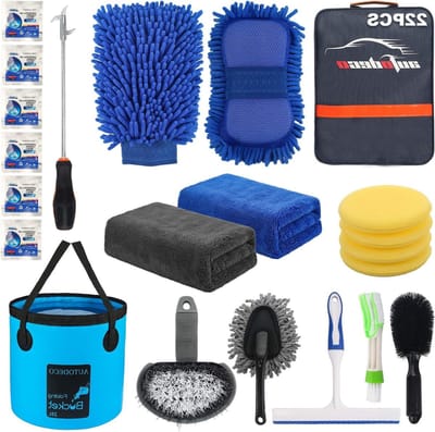Autoreinigingsset - Detailing Kit - Auto Poetsen - Opvouwbare Emmer - 22 Delen - Blauw