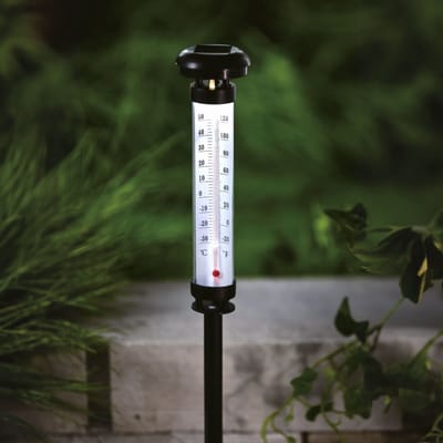 Solar Tuinthermometer met LED – Analoge Thermometer – Cool White LED – Ø 6,3 x 44,5 cm – Op Zonne-energie – Met Grondpen – Voor Tuin en Buiten [11279]