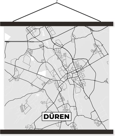 Posterhanger incl. Poster 60x60 cm - Schoolplaat - Düren - Kaart - Stadskaart - Plattegrond - Duitsland - Textielposter - Zwarte latten - Stadskaart