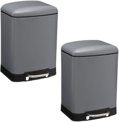 Ariane Pedaalemmer - Set van 2 - Afvalbak Badkamer met Soft Close - Prullenbak met Pedaal - Metalen Vuilnisbak Binnen - Compacte Badkamer Prullenbak - 6L - 23 × 22.5 × 32.5 cm - Grijs