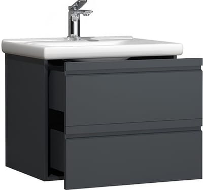 2-delig wastafelmeubel Wastafel 60 cm Badkamermeubelset Wastafel greeploze lade Silora L