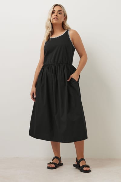Yours Midi Jurk Met Contrasterende Stiksels En Zakken In Zwart Size 44