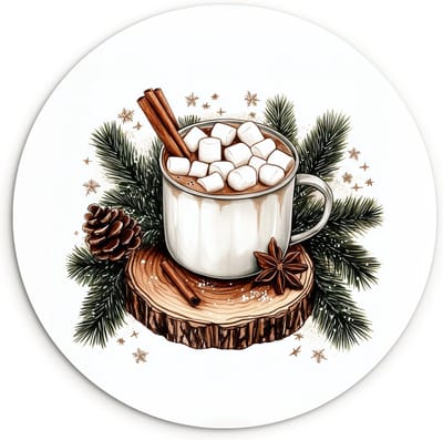 WallCircle® Wandcirkel 30x30 cm - Muurcirkel Winter - Hout - Chocolademelk - Drink - Kerst - Muurdecoratie woonkamer - Wanddecoratie keuken - Kamer decoratie accessoires - Ronde schilderijen
