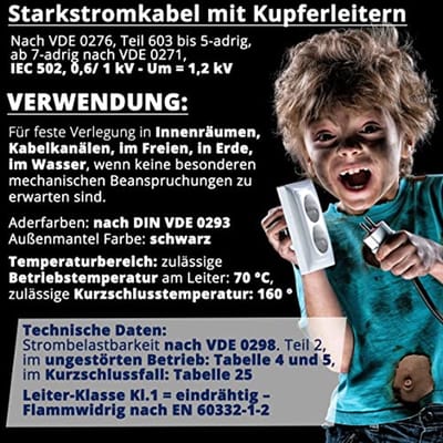 Aardkabel NYY-J 3x2,5 mm² - Stroomkabel voor Vaste Installatie - PVC Aardleiding - Zwart - Keuze in Lengtes per Meter