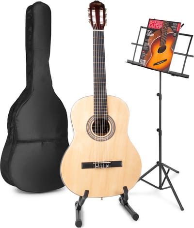 Akoestische gitaar voor beginners - MAX SoloArt klassieke gitaar / Spaanse gitaar 4/4 - Met o.a. 39'' gitaar, gitaar standaard, muziekstandaard, gitaartas, gitaar stemapparaat en extra accessoires - Hout