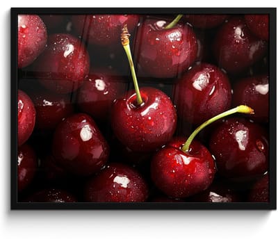 Poster in lijst - Fotolijst 70x50 cm - Posters - Rood - Fruit - Kersen - Posterlijst zwart - Decoratie - Wanddecoratie woonkamer - Muurdecoratie slaapkamer