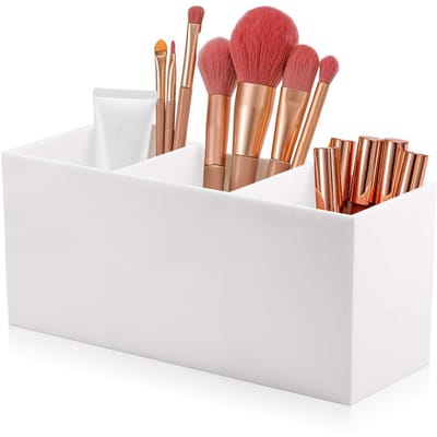 cosmetica-kwasthouder met 3 vakken, acryl make-up-opslag, cosmeticakwasten, organizer, voor kwasten, eyeliner, lippenstift, borstels