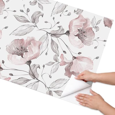 Coloray Meubel Wrap Folie - Roze Meubelfolie - 75x150 cm - Meubelfolie Zelfklevend Pastelkleurige bloemen - Wrapfolie Keuken - Waterverf Meubelfolie - Decoratiefolie - Tafeldecoratie - Bloemen en planten