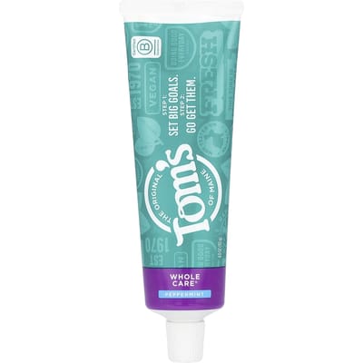 Tom'S Of Maine, Whole Care®, Natural Cavity Prevention Toothpaste with Fluoride, Peppermint, 4 oz (113 g) blue