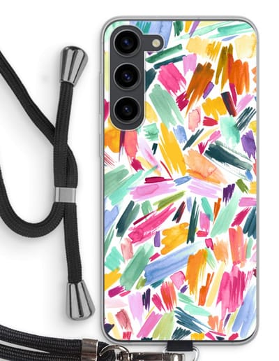 Case Company® - Hoesje met koord geschikt voor Samsung Galaxy S23 Plus hoesje met Koord - Watercolor Brushstrokes - Telefoonhoesje met Zwart Koord - Bescherming aan alle Kanten en Over de Schermrand