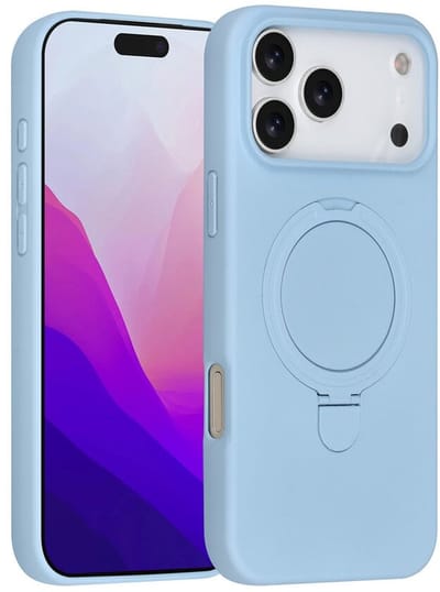Telefoonhoesje geschikt voor iPhone 17 Pro Max - Magnetische Backcover met Ringstand - Geschikt voor MagSafe-accessoires - FuturiQ - Baby Blue