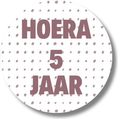 20 x Roze Traktatiestickers Hoera 5 Jaar - Stickervel - Cadeaustickers - Wensetiket - Rond 4 cm - Sluitsticker - 20 stuks - Sticker 5e Verjaardag