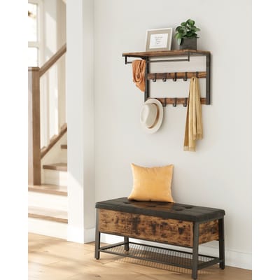 Vasagle Wandgarderobe Met Plank Wandplank Met 10 Verwijderbare Haken Hangers, Ongeacht Aan De Muur Gemonteerde 2 Garderobe Lits