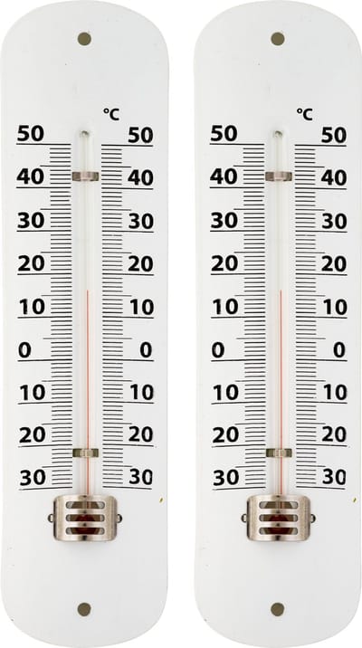 Thermometer wit voor binnen en buiten - 2x - Weermeters en buitenthermometers - 5 x 19 cm - metaal