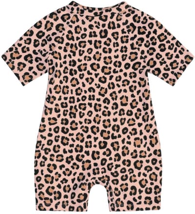 Supercute UV Strandpak Baby & Peuter – Zwempak Korte Mouw – Panterprint – Met Rits – Bruin / Zwart – 3/6 Maanden -Maat 62/68
