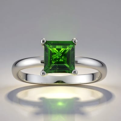 Cavill - Ring - 925 Sterling Zilver - geplatineerd - Russische Diopsied 1,107 ct - carré geslepen - Elegante, groene edelsteen ring