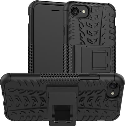 Peachy Zwarte hybride standaard case geschikt voor iPhone 7 8 SE 2020 SE 2022 hoesje cover shockproof