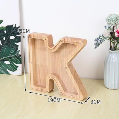 Houten Spaarpot in Lettervorm (Letter K) met Acrylvenster – 18x19x3cm, Natuurlijk Hout, Voor Kinderen en Volwassenen