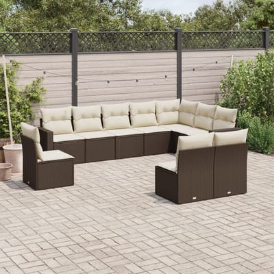 vidaXL - 10-delige - Loungeset - met - kussens - poly - rattan - bruin