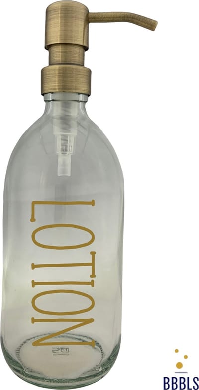 BBBLS® Design Dispenser "Lotion" | Transparant Glas | 500ml | RVS / Metaal Pomp Goud | Zeeppomp | Zeepdispenser | Zeephouder