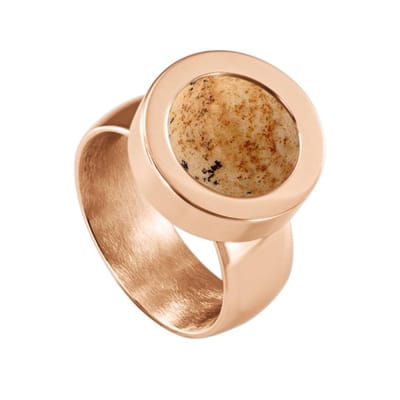 Quiges RVS Schroefsysteem Ring Rosékleurig Glans 16mm met Verwisselbare Zandsteen Beige 12mm Mini Munt