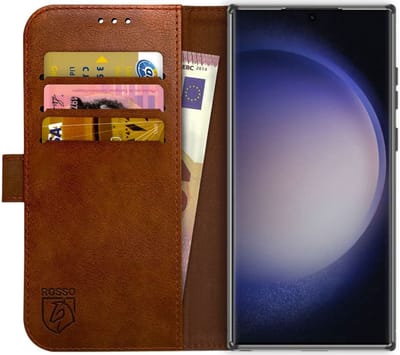 Rosso Element Book Case Wallet Hoesje Geschikt voor Samsung Galaxy S23 Ultra | Portemonnee | 3 Pasjes | Magneetsluiting | Stand Functie | Bruin