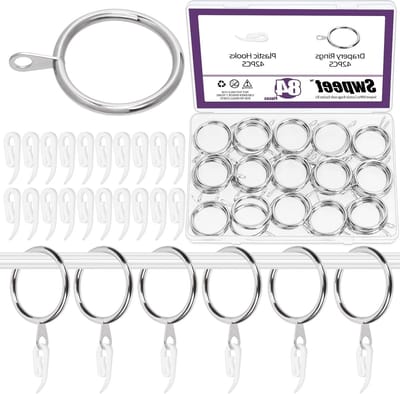 84 Stuks 30mm Zilveren Metalen Gordijnringen met Plastic Haak - Assortiment voor Gordijnbevestiging, Drape Ring en Clipringen voor Hotel en Slaapkamer