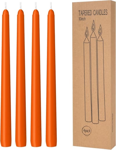 4 Stuks Lange Oranje Taps Toelopende Kaarsen (25,5 cm) - Druppelloos Dinerkaarsen