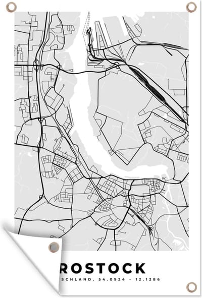 Muurdecoratie Rostock - Plattegrond - Kaart - Stadskaart - Duitsland - 120x180 cm - Tuinposter - Tuindoek