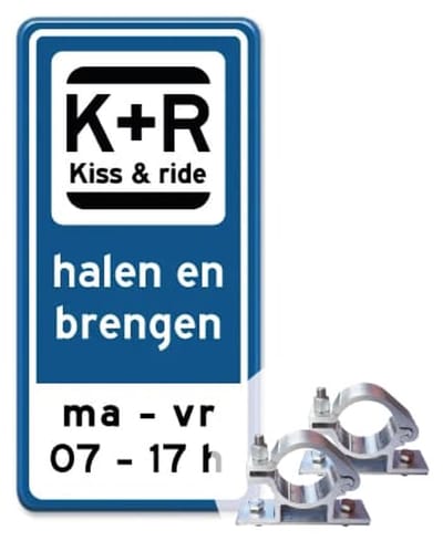 Bord Kiss and Ride met tijdstip 30x60 cm - Bevestiging: Met paalbeugels Ø48mm