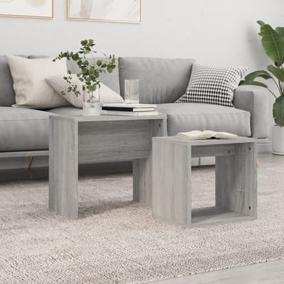 vidaXL - 2-delige - Tafeltjesset - bewerkt - hout - grijs - sonoma - eikenkleurig