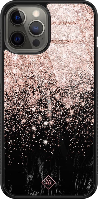 Casimoda® hoesje - Geschikt voor iPhone 12 Pro Max - Marmer Twist - Luxe Hard Case Zwart - Backcover telefoonhoesje - Rosekleurig