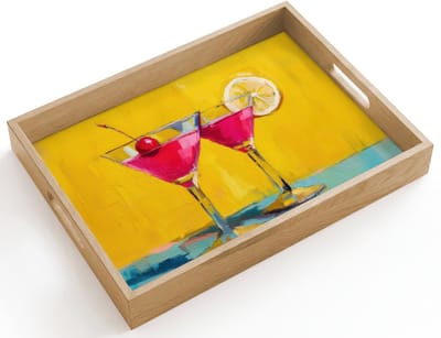 Dienblad hout 40x30 cm - Schootdienblad - Glazen - Cocktail - Citroen - Kers - Borrelplank rechthoek - Plateau dienbladen